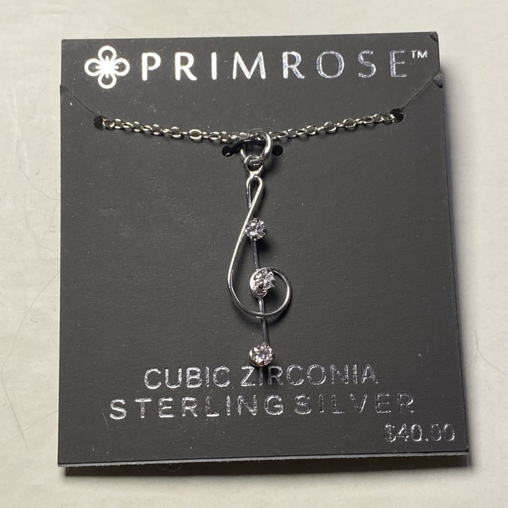 Treble Clef Music Note Sterling Silver CZ Necklace